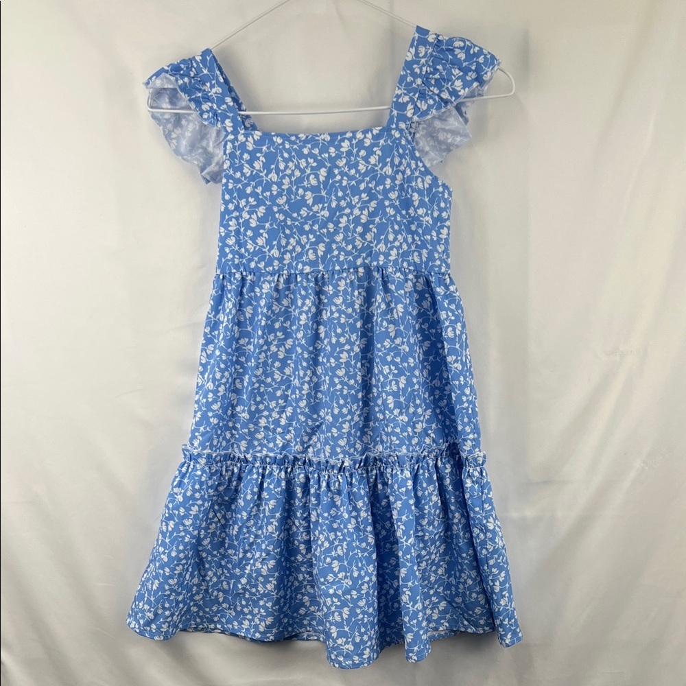 Grace Karen - Girl’s Summer Dress - Blue White Flowers - Ruffle Sleeves - 8 NWT